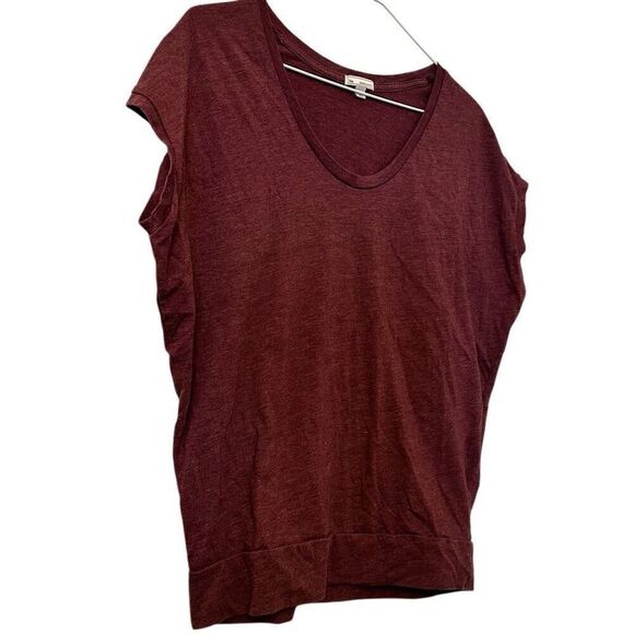 GAP Cotton Blend Short Sleeves V-Neck Drape Pullover Top Red Blouse XS - Picture 2 of 6